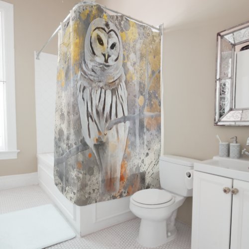 Owl Abstract Watercolor Artwork Shower Curtain