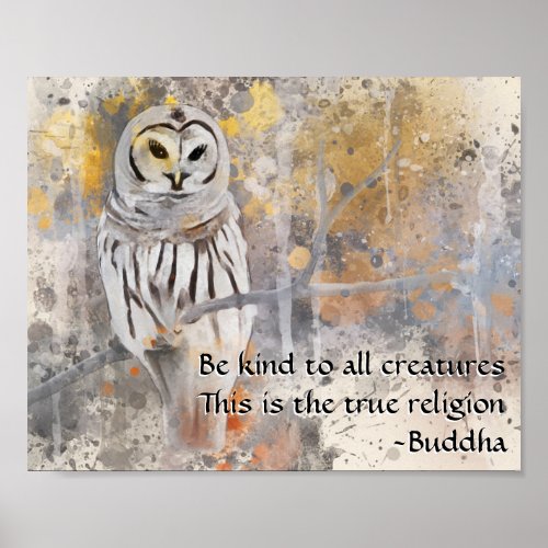 Owl Abstract Watercolor Buddha Quote Poster
