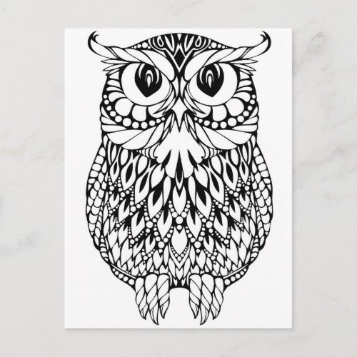 owl adult coloring postcard gift