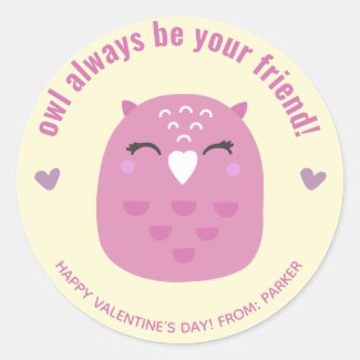 OWL Always Be Your Friend - Classroom Valentine  Classic Round Sticker