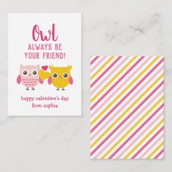 Owl Always Be Your Friend Kids Valentine's Cards | Zazzle