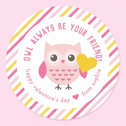 Owl Always Be Your Friend Kids Valentines Day Classic Round Sticker