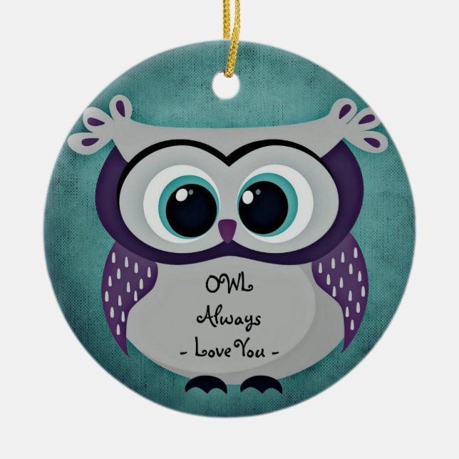 Owl Always Love You Purple Owl Ornament Round (Front)