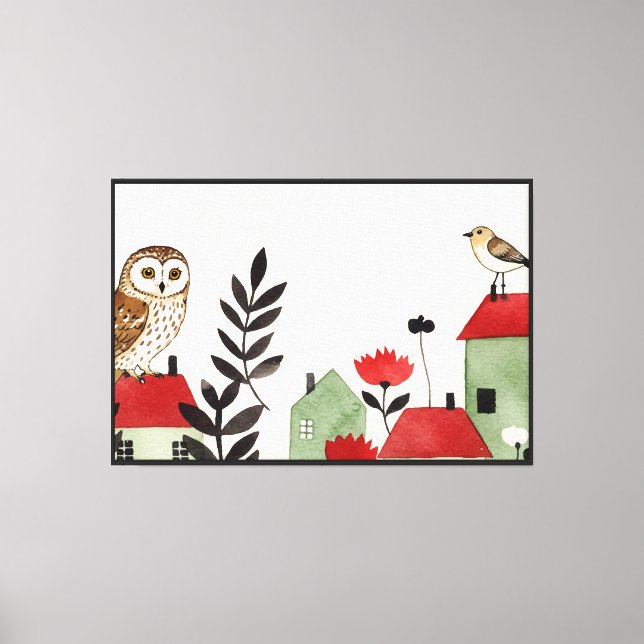  Owl and a bird  Canvas Print (Front)