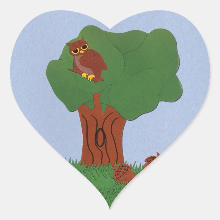 Owl and an Oak Tree Whimsical Cartoon Art Stickers