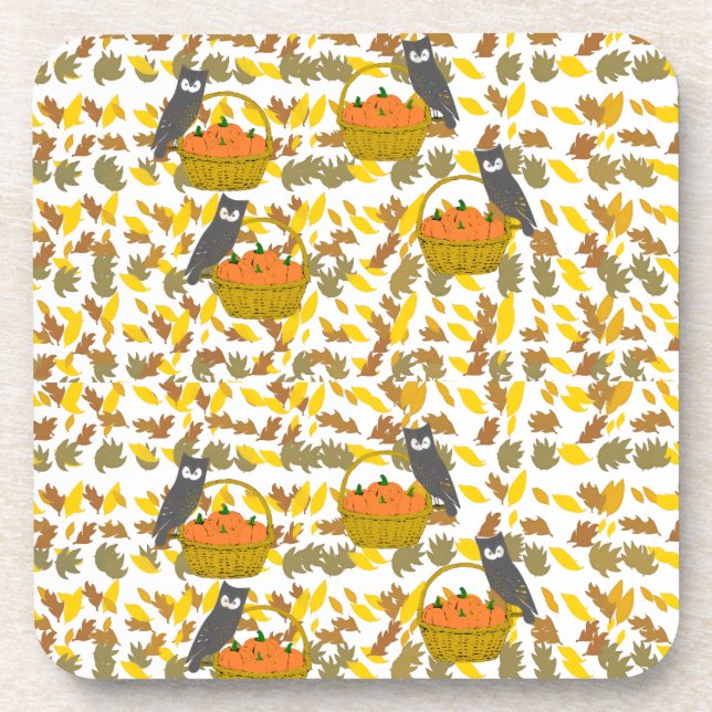 Owl and Autumn Pumpkins Coasters  (Front)