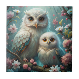Owl and Baby Ceramic Tile