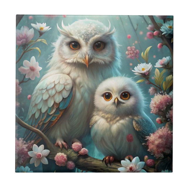 Owl and Baby Ceramic Tile (Front)