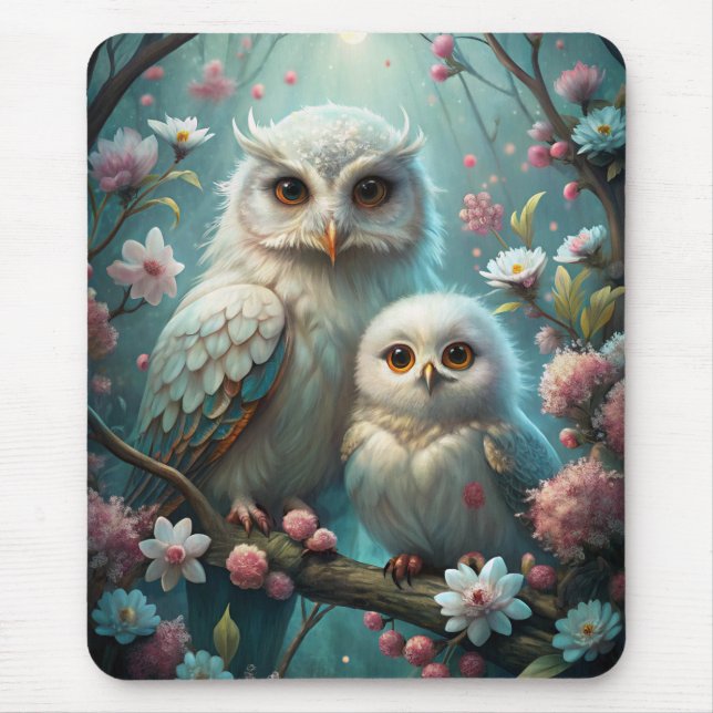 Owl and Baby Mouse Pad (Front)