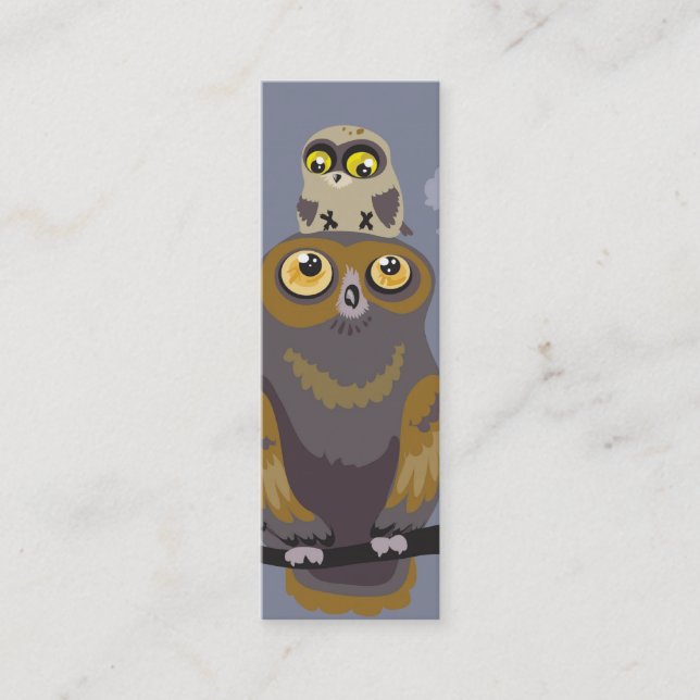 Owl and Baby Owl Bookmark Mini Business Card (Front)