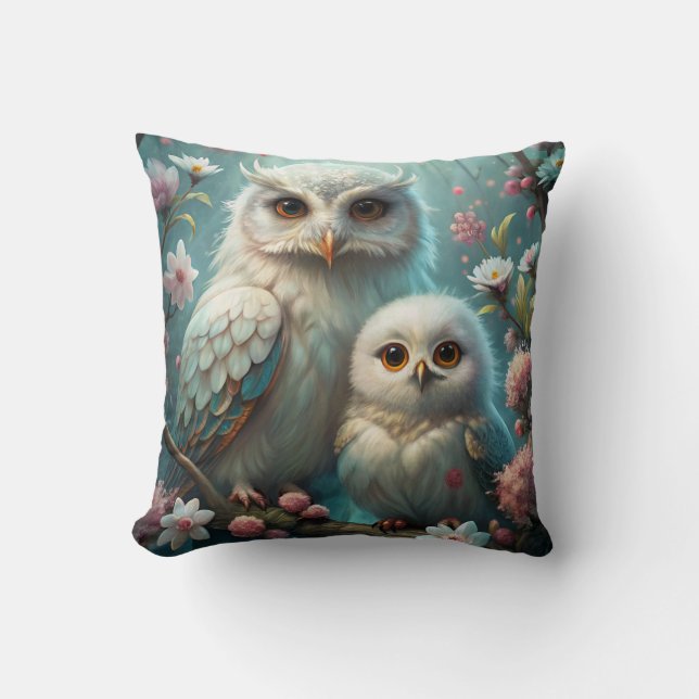 Owl and Baby Throw Pillow (Front)