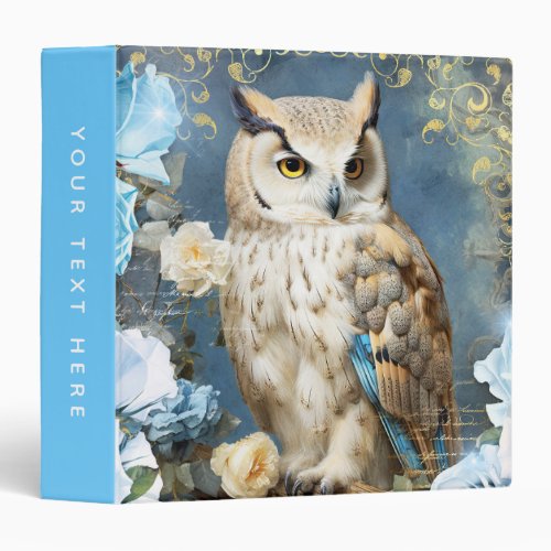 Owl and Blue Roses 3 Ring Binder