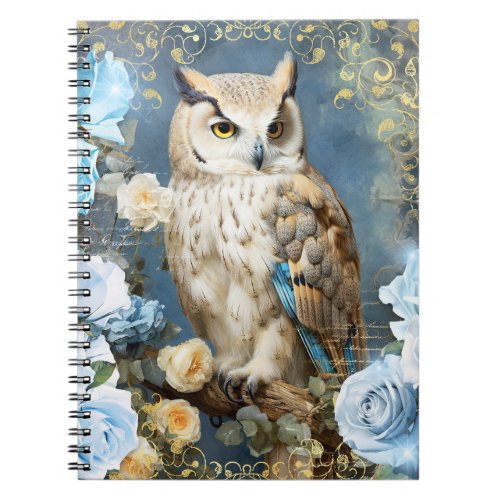 Owl and Blue Roses Notebook