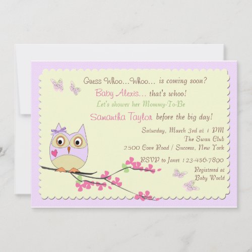 Owl and Butterflies Baby Shower Invitation