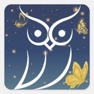 Owl and Butterflies Square Sticker