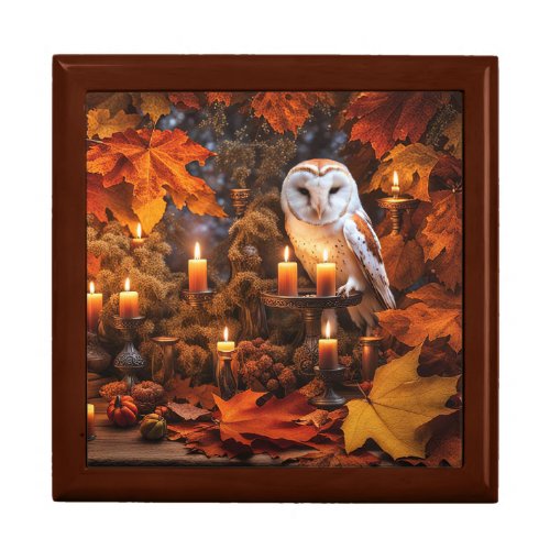 Owl and Candles in Fall Foliage Mystical Gift Box