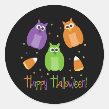Owl And Candy Corn Halloween Stickers by MudPieSoup at Zazzle