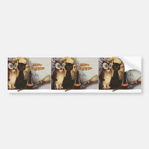Owl and Cat Halloween Bumper Sticker