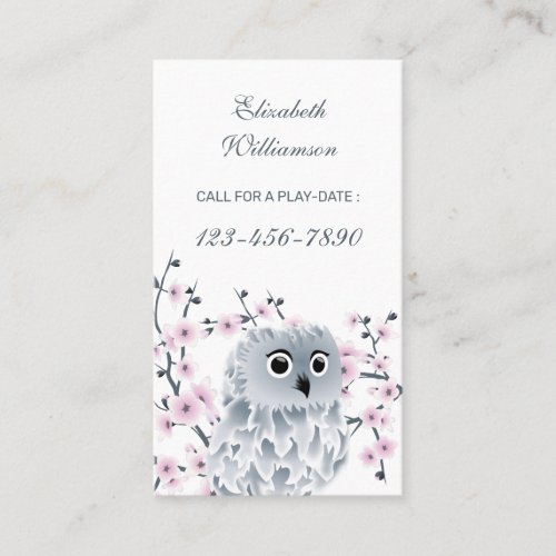 Owl And Cherry Blossom Pink Call For Playdate  Business Card