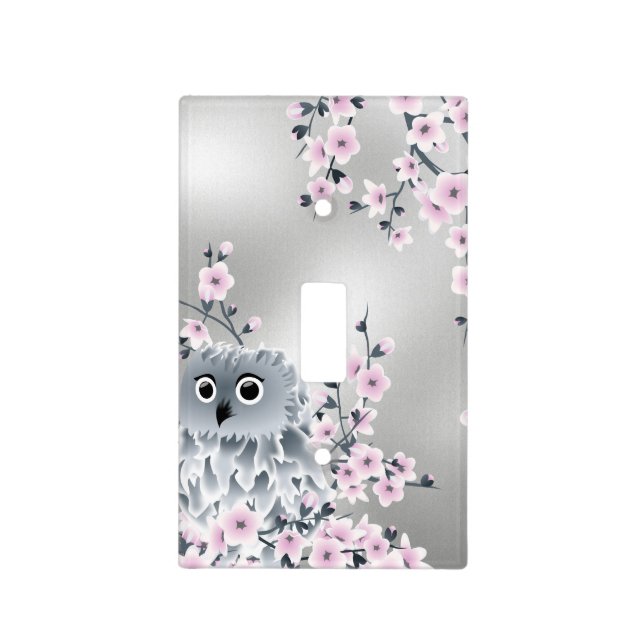 Owl And Cherry Blossoms Animal Light Switch Cover (Front)