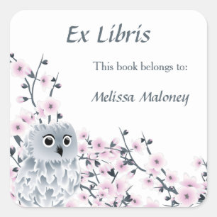 Owl And Cherry Blossoms Ex Libris Bookplate