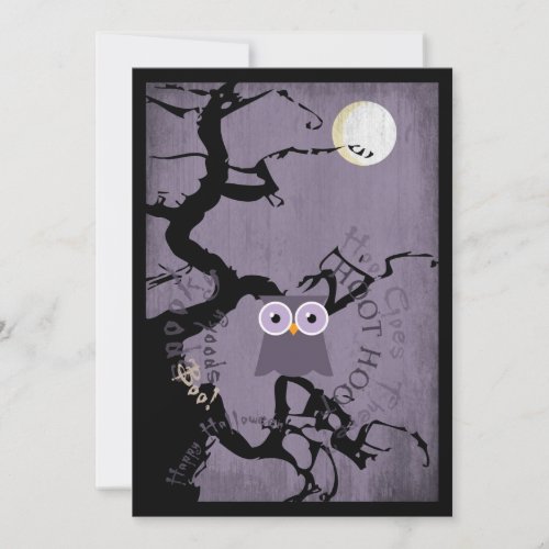 Owl and Creepy Gnarled Tree for Halloween Invitation