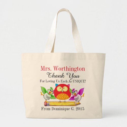 Owl and Cute Bird Teacher Thank You Tote Bag