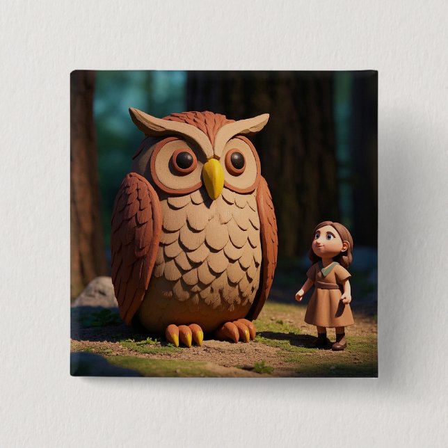 Owl and cute kid button (Front)