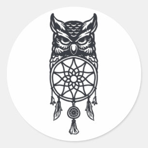 Owl and dream catcher classic round sticker