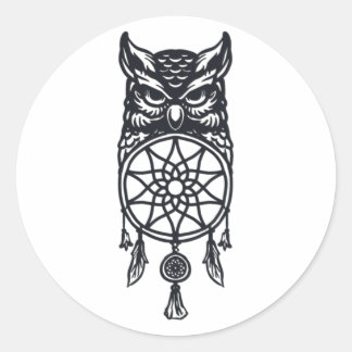 Owl and dream catcher classic round sticker