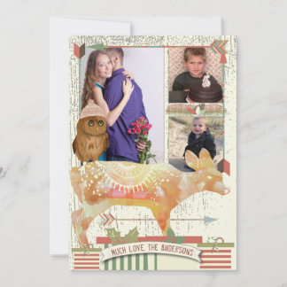 Owl and Fawn Forest Christmas with Your Photo Holiday Card