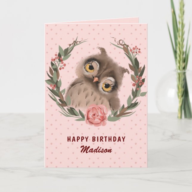 Owl and Flower Wreath Card (Front)