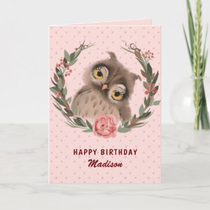 Owl and Flower Wreath Card