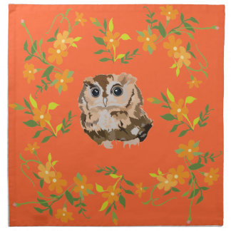 Owl and flowers cloth napkin