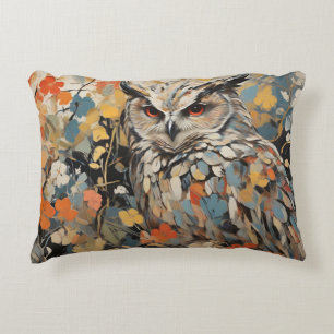 Owl and Flowers In Spring Painting Accent Pillow