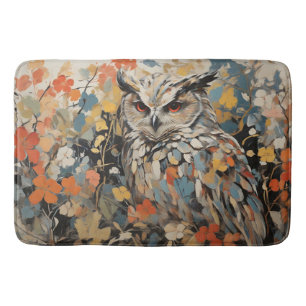 Owl and Flowers In Spring Painting Bath Mat