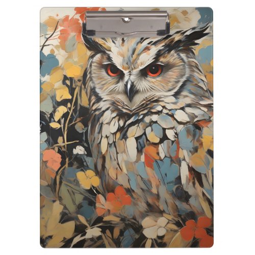 Owl and Flowers In Spring Painting Clipboard