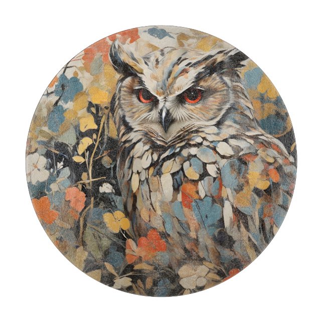 Owl and Flowers In Spring Painting Cutting Board (Front)
