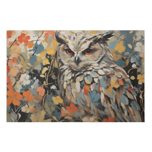 Owl and Flowers In Spring Painting Faux Canvas Print