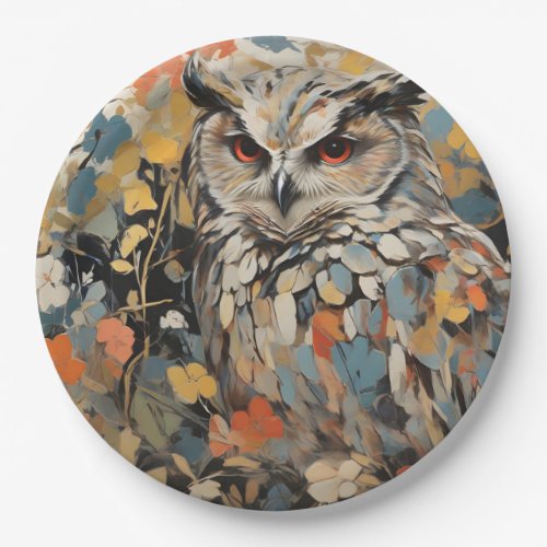 Owl and Flowers In Spring Painting Paper Plates