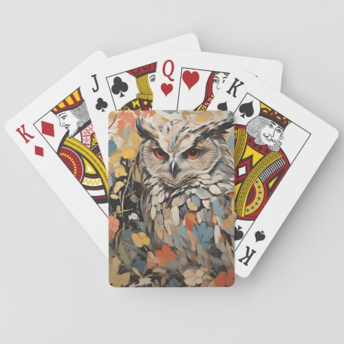 Owl and Flowers In Spring Painting Playing Cards