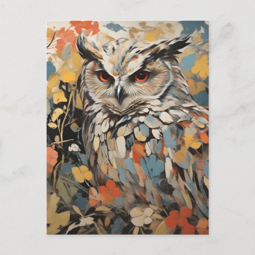 Owl and Flowers In Spring Painting Postcard