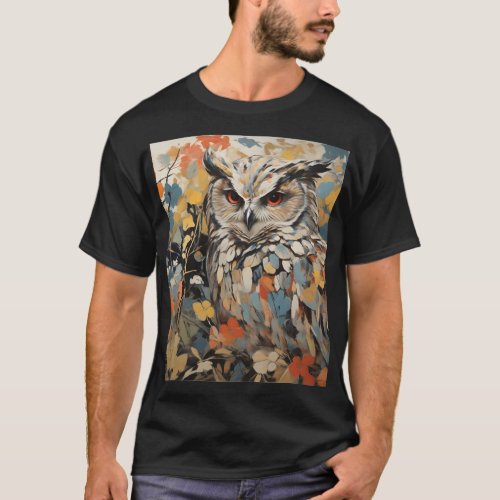 Owl and Flowers In Spring Painting T_Shirt