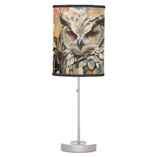 Owl and Flowers In Spring Painting Table Lamp
