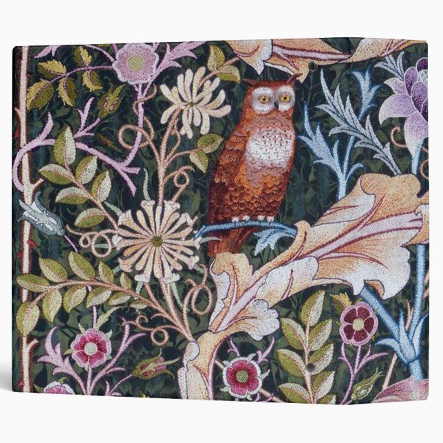 Owl and Flowers, William Morris 3 Ring Binder (Back/Spine)