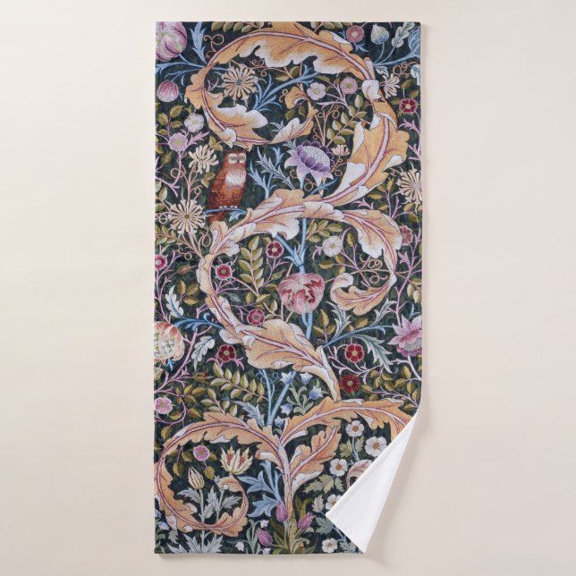 Owl and Flowers, William Morris Bath Towel (Bath Towel)