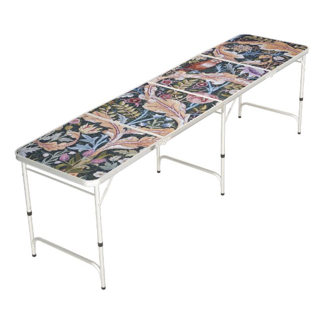 Owl and Flowers, William Morris Beer Pong Table (Angled)