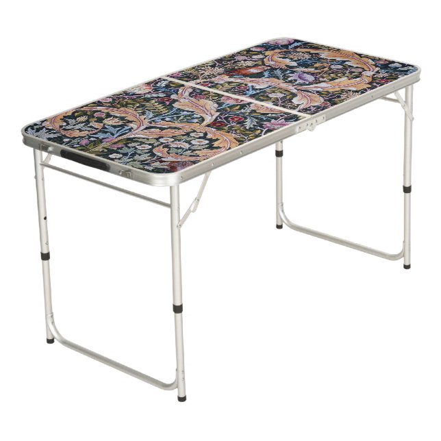 Owl and Flowers, William Morris Beer Pong Table (Angled)