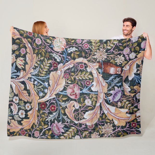 Owl and Flowers, William Morris Fleece Blanket (In Situ)