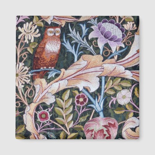 Owl and Flowers William Morris Magnet